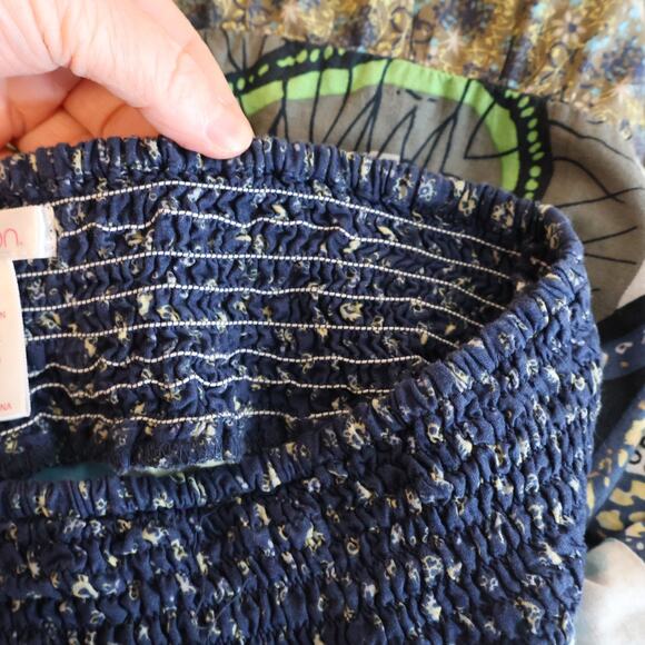 Boho Patchwork Tiered Mini Skirt Cottage Peasant 70s Smocked Waist Floral Size S - Picture 7 of 10